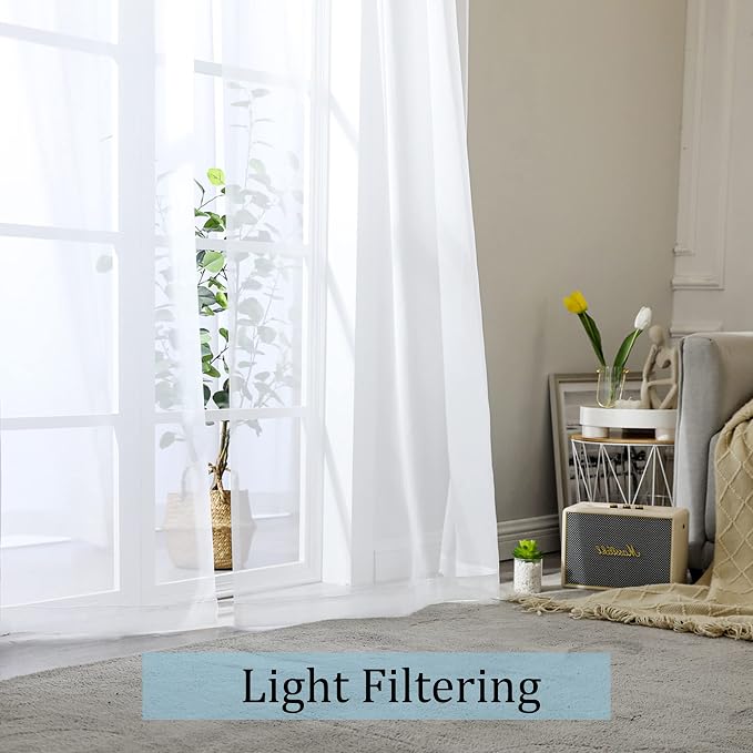 White Sheer Curtains 120 Inches Long 2 Panels Set, Airy Lightweight Sheer White - Image 3