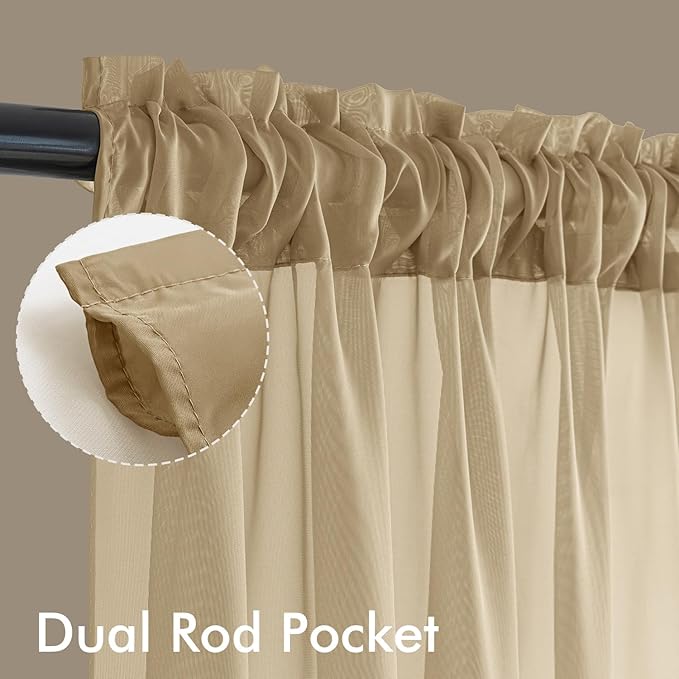 MIULEE Beige Sheer Curtains 63 Inches Long 4 Panels 42 x 63 Inches | Light - Image 3