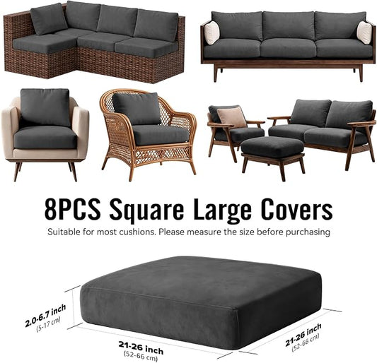 8Pcs Outdoor Cushion Covers, Stretch Patio Furniture Couch Chair Slipcovers | - Image 2