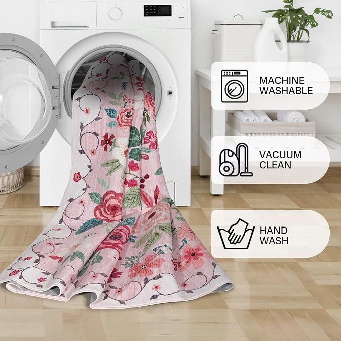 DUKINO 3x4 Area Rug, Floral Washable Rug - Image 8