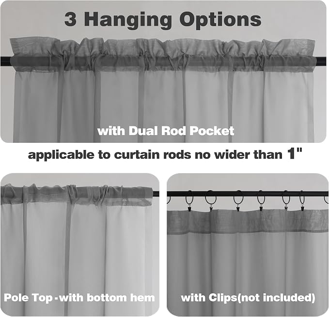Chyhomenyc Extra Long Charcoal Grey Sheer Curtains 108 Inches Long 2 Panels - Image 5