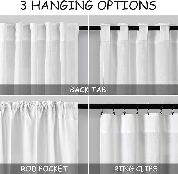 White Linen Curtains for Living Room 114 Inches Long Extra Long Back Tab - Image 2
