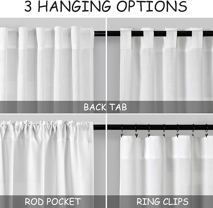 White Curtains 72 Inch Length 2 Panels Set - Image 3