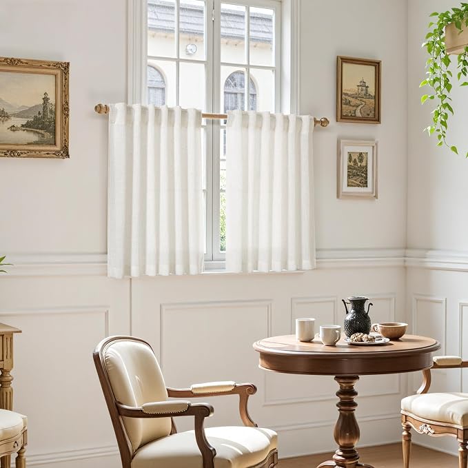 54 Inch Semi Sheer Linen Curtains, Linen Blend Light Filtering Panels Back Tab - Image 6