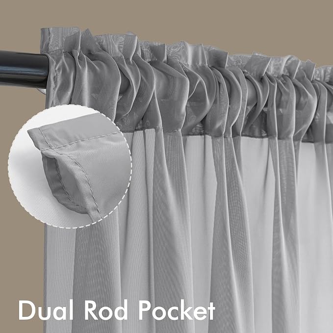 MIULEE Dark Grey Sheer Curtains 90 Inches Long 4 Panels 54 x 90 Inches | Light - Image 3