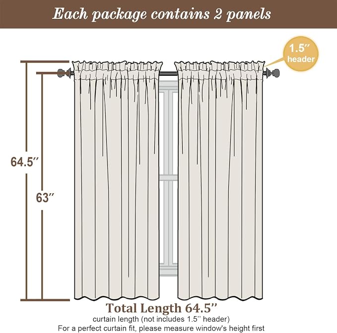 Chyhomenyc Sheer Curtains 63 Inch Length 2 Panels, Burgundy | Light Filtering - Image 2