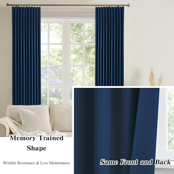Navy Pleat Wide Width Drapes 80 x 108 inch Long 2 Panels - Image 6