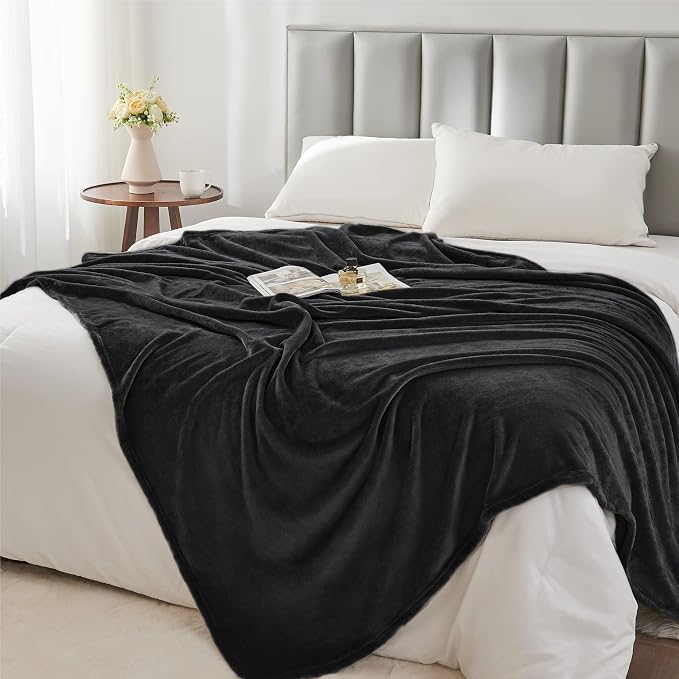 BEDELITE Fleece Blanket Soft Plush Queen Size Bed Blanket Black 90"x90" | Ultra - Image 5
