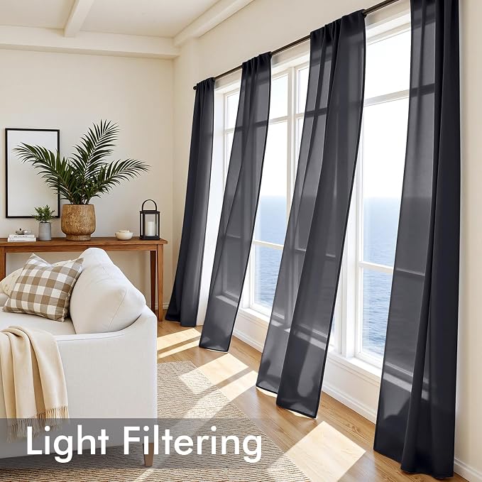 MIULEE Black Sheer Curtains 84 Inches Long 4 Panels 42 x 84 Inches | Light - Image 4