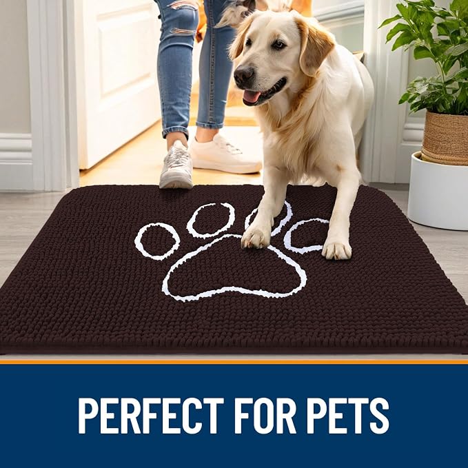 OLANLY Dog Door Mat for Muddy Paws 59x35, Paw Print Design Chenille Mud Mat | - Image 6