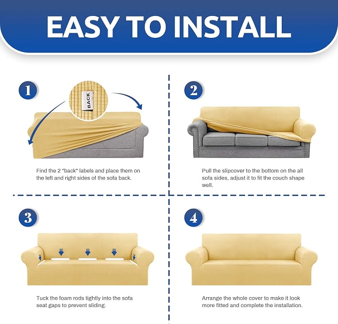 Stretch Oversized Couch Covers for Sofa Slipcover, Champagne | 1-Piece Washable - Image 6