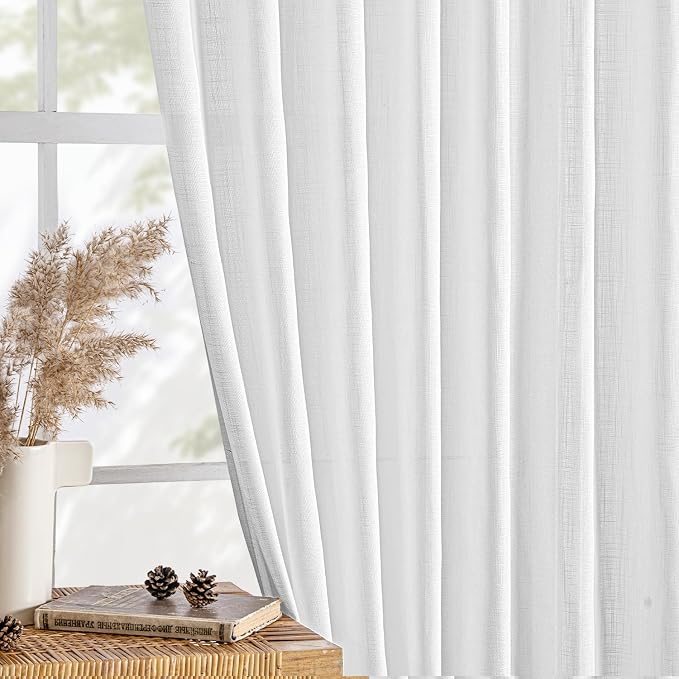 MIULEE White Linen Curtains Short 60 Inch Long 2 Panels - Image 4