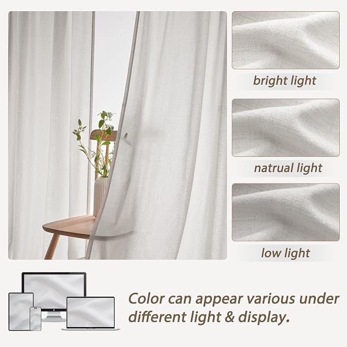 PleatedDrapes Linen Curtains 90 Inches Long 2 Panels Set, Light Filtering - Image 5