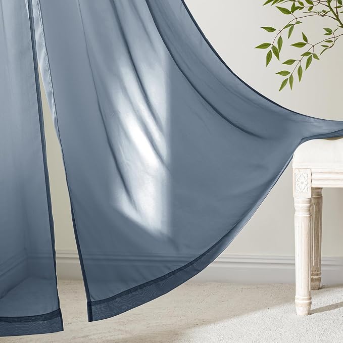 MIULEE Navy Blue Sheer Curtains 84 Inches Long 4 Panels 42 x 84 Inches | Light - Image 6