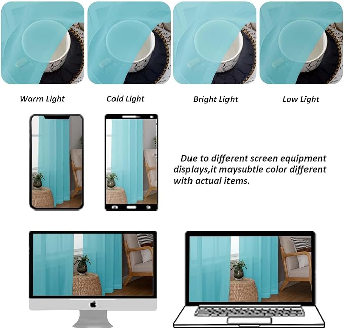 Chyhomenyc Aqua Sheer Curtains 72 Inch Length 2 Panels, Light Filtering Soft - Image 8