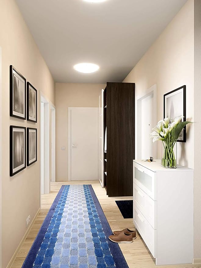 6 Ft Blue Hallway Runner Rug, Custom Size, Non Slip Washable, Pet Friendly | - Image 3