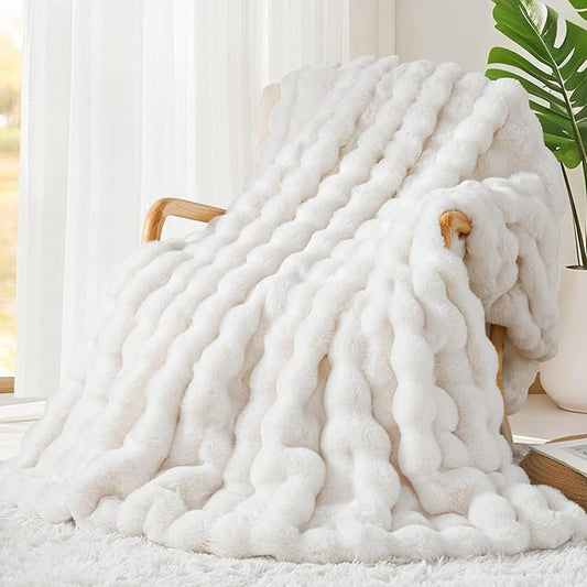 Luxury 1000GSM Faux Rabbit Fur Throw Blanket, Super Heavy Warm Cozy Blankets by TOUCHAT