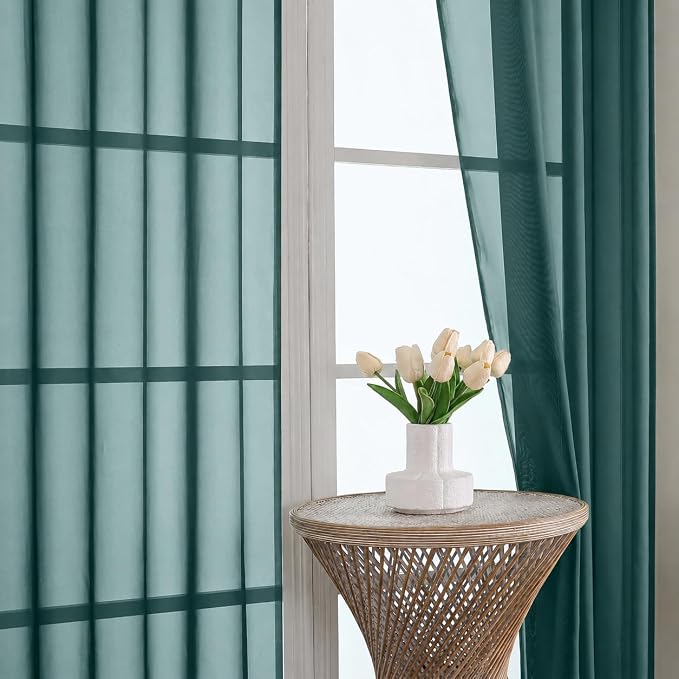 Hunter Green Sheer Curtains 120 Inches Long 2 Panels Set, 59 Inch Extra Wide - Image 3