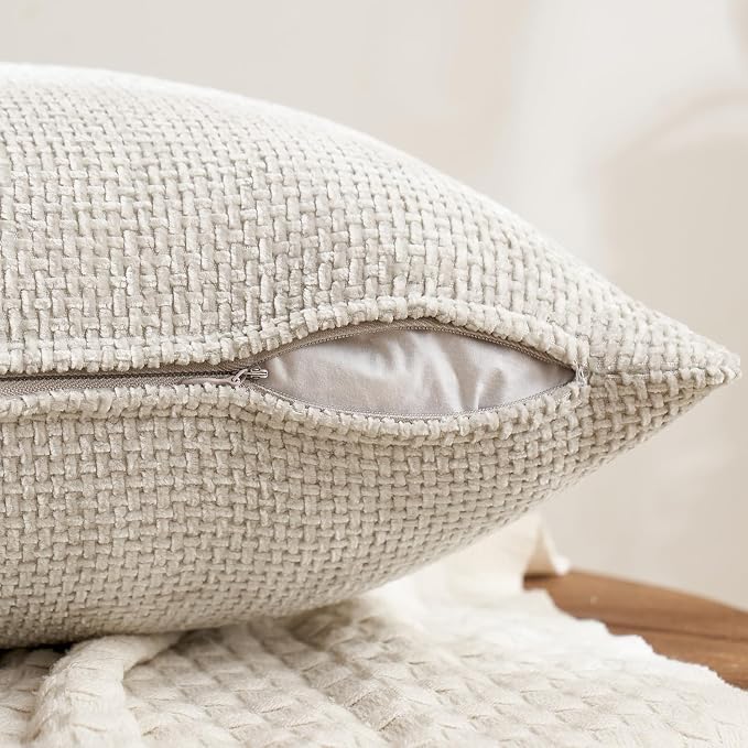 MIULEE Soft Decorative Chenille Euro Pillow Covers Cream 22x22 Pack of 4 | - Image 7