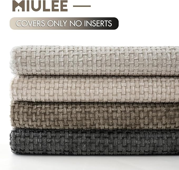 MIULEE Soft Decorative Chenille Euro Pillow Covers Neutral 26x26 Pack of 4 | - Image 6