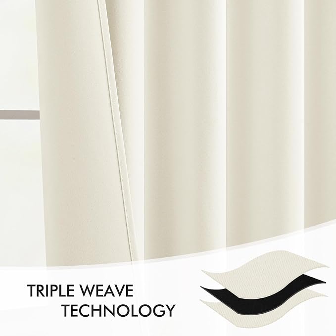 MIULEE Cream Back Tab Blackout Curtains 52x120 Inch Long 2 Panels Set | Rod - Image 7