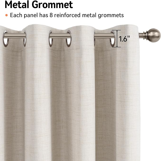 100% Blackout Linen Textured Curtains 108 Inch Long, Light Blocking, Thermal - Image 6