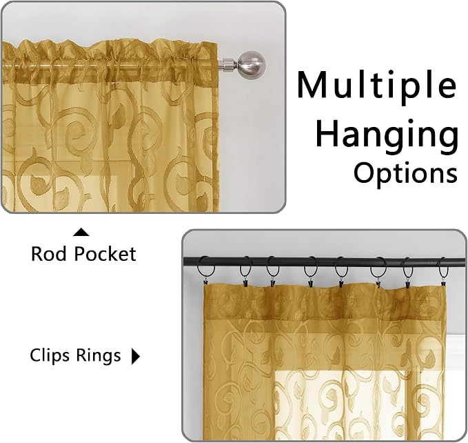 Furman Gold Sheer Curtains 54 Inch 2 Panels Set - Image 4