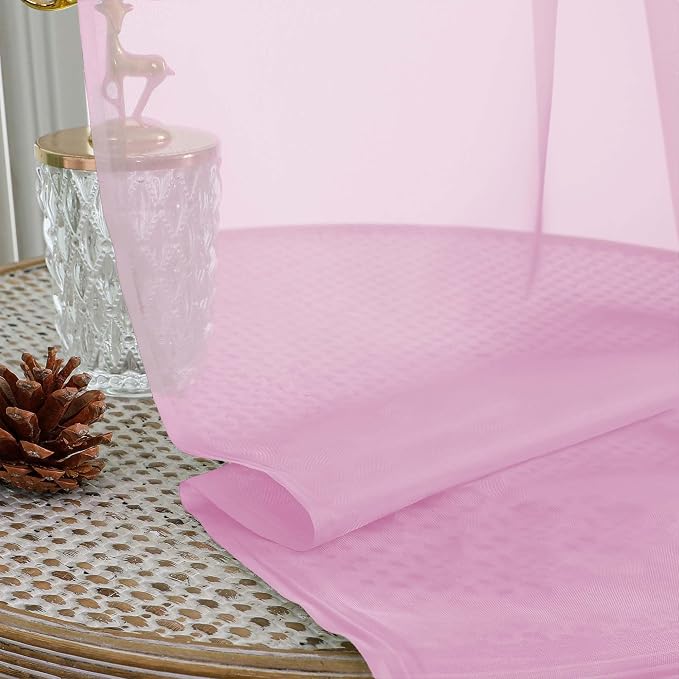 Extra Long Pink Sheer Curtains 96 Inches Long 2 Panels Set, Soft Lightweight - Image 7
