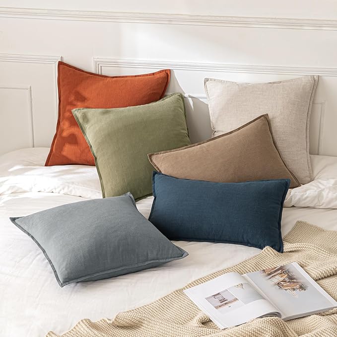 MIULEE Decorative Linen Euro Sham Pillow Covers 26x26 Gray | Boho Farmhouse​ - Image 5