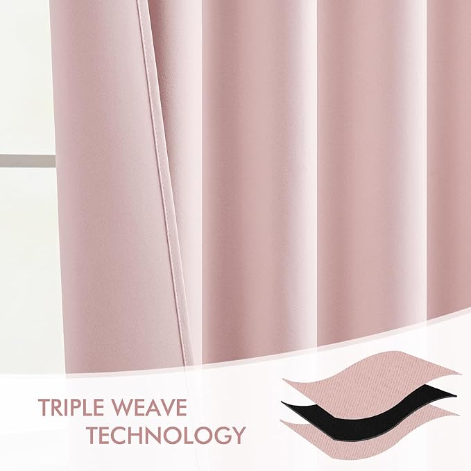 MIULEE Light Pink Back Tab Blackout Curtains 52x90 Inch Long 2 Panels Set | Rod - Image 7