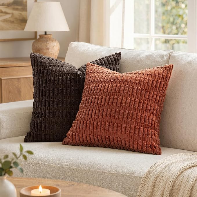 MIULEE Fall Euro Sham Decorative Throw Pillow Covers 26x26 Rust Pack of 2 | - Image 7