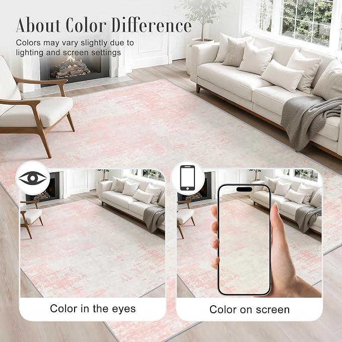 Round Area Rug Living Room: 6 ft Modern Washable Indoor Carpet | - Image 4