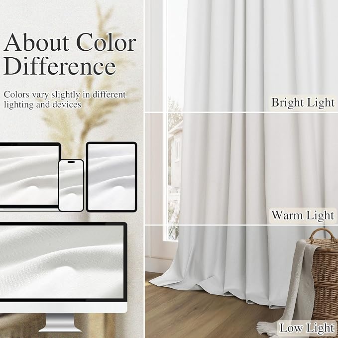 Off White 100% Blackout Curtains 84 Inch Length 2 Panels Set - Image 7