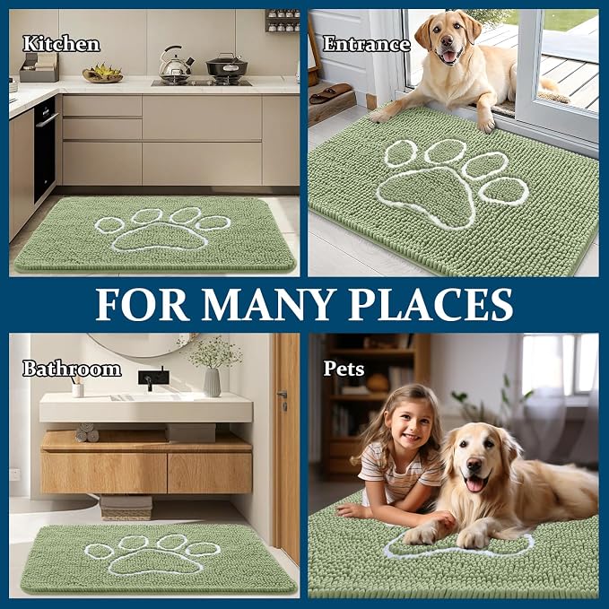 OLANLY Dog Door Mat for Muddy Paws 47x24, Paw Print Design Chenille Mud Mat | - Image 8