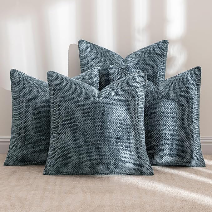 MIULEE Soft Decorative Chenille Pillow Covers Navy Blue 20x20 Pack of 4 | - Image 2