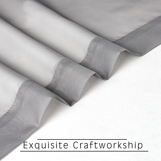 Grey Sheer Kitchen Valance for Windows Set of 2, Small Modern Rod Pocket Voile - Image 3