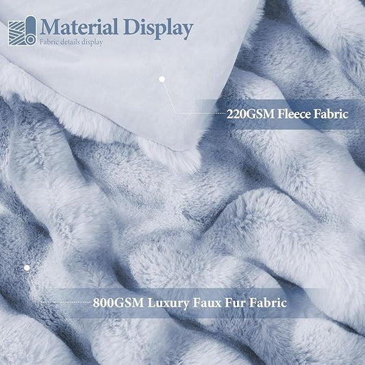 Luxury 1000GSM Faux Rabbit Fur Throw Blanket, Super Heavy Warm Cozy Grey - Image 2