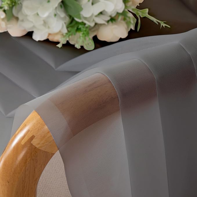 Chyhomenyc Sheer Curtains 63 Inch Length 2 Panels, Charcoal Grey | Light - Image 4