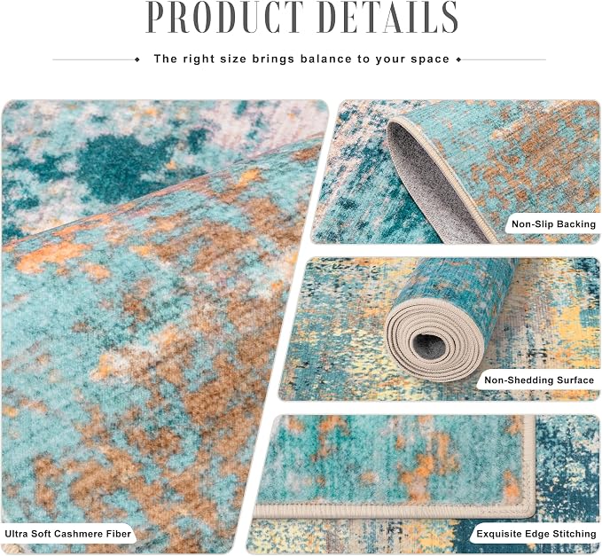 2.6x8 Washable Runner Rug：Modern Abstract Soft Carpet Rosy Haze | - Image 5