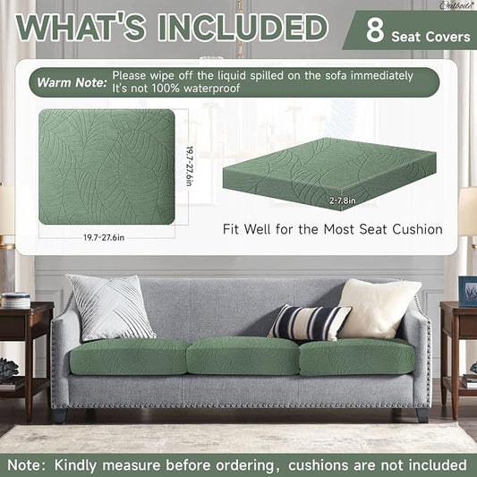 CALBODE 8Pcs Stretch Couch Cushion Covers, Water Resistant Outdoor Sofa Cuhsion - Image 2