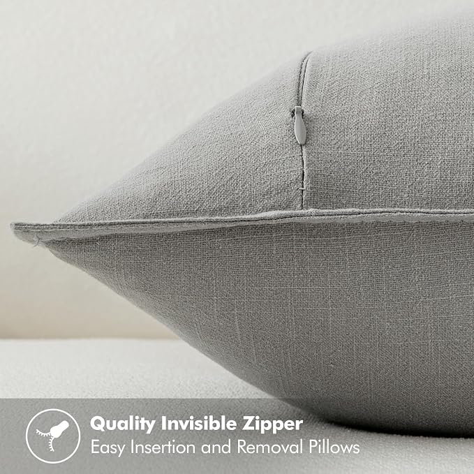 MIULEE Decorative Linen Pillow Covers 18x18 Inch Light Gray | Boho Farmhouse​ - Image 3