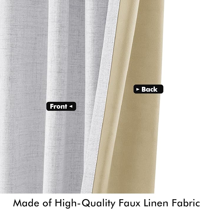 MIULEE 100% Blackout Linen Curtains 42 x 72 Inch Grayish White 2 Panels | - Image 6