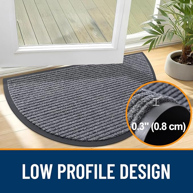 OLANLY Half Circle Front Door Mat 47x30, Waterproof Heavy-Duty Doormat | Grey - Image 4