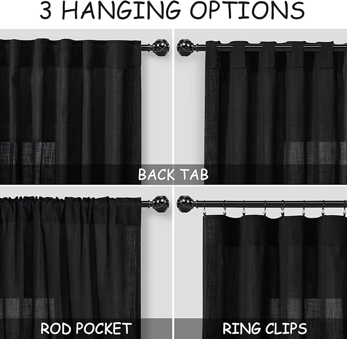 Black Linen Curtains 96 inches Long - Image 3