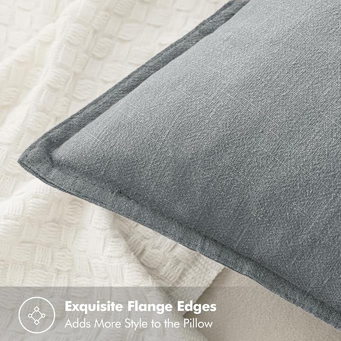 MIULEE Decorative Linen Euro Sham Pillow Covers 26x26 Gray | Boho Farmhouse​ - Image 2