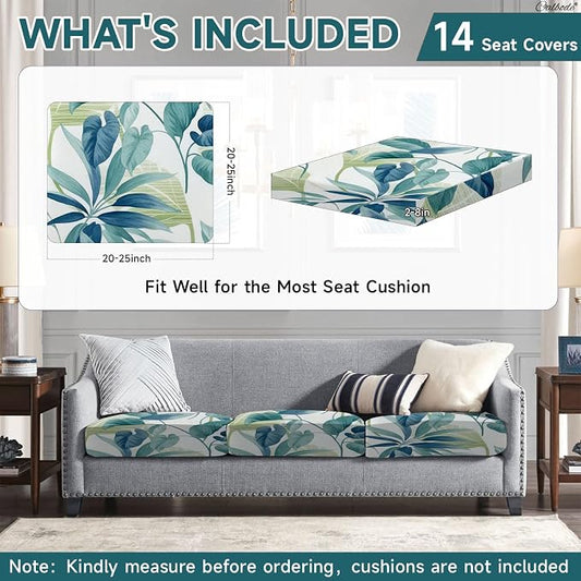 CALBODE 14 Pcs Stretch Indoor/Outdoor Seat Cushion Covers, Indoor/Outdoor Couch - Image 2