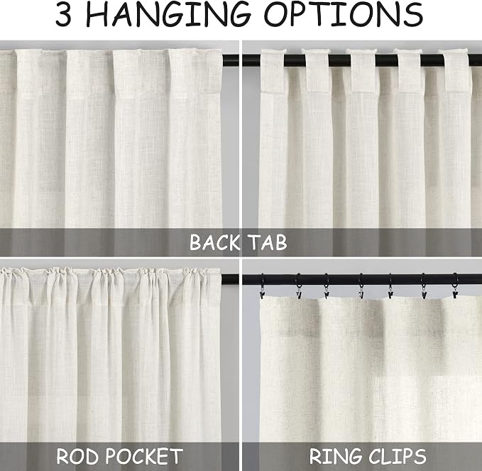 Cream Linen Curtains 137 Inches Long - Image 2