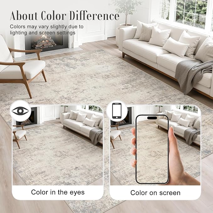 2x3 Washable Entryway Rug: Modern Abstract Soft Carpet Brown Beige | - Image 3
