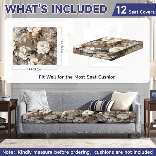 CALBODE 12 Pcs Stretch Indoor/Outdoor Seat Cushion Covers, Indoor/Outdoor Couch - Image 2