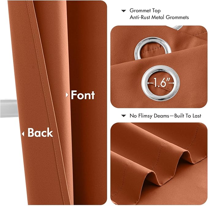 MIULEE Fall Blackout Curtains for Bedroom 2 Panels 40 x 45 Inch Long Rust | - Image 4